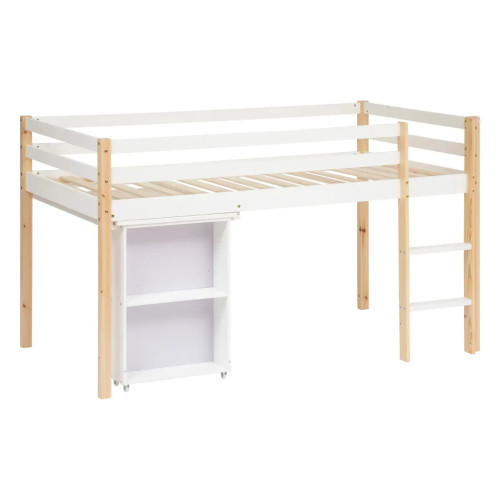 Lit bureau coulissant enfant pin blanc 110x196cm